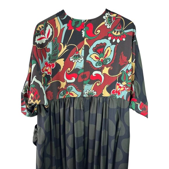 Alembika Black & Olive Polka Dot Mixed Print Oversized Midi Dress Size M - Picture 5 of 8